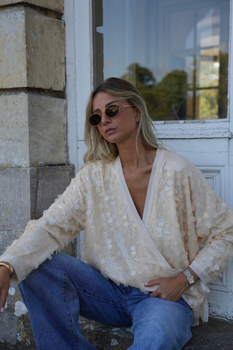 Evy crème - Gilet à sequins
