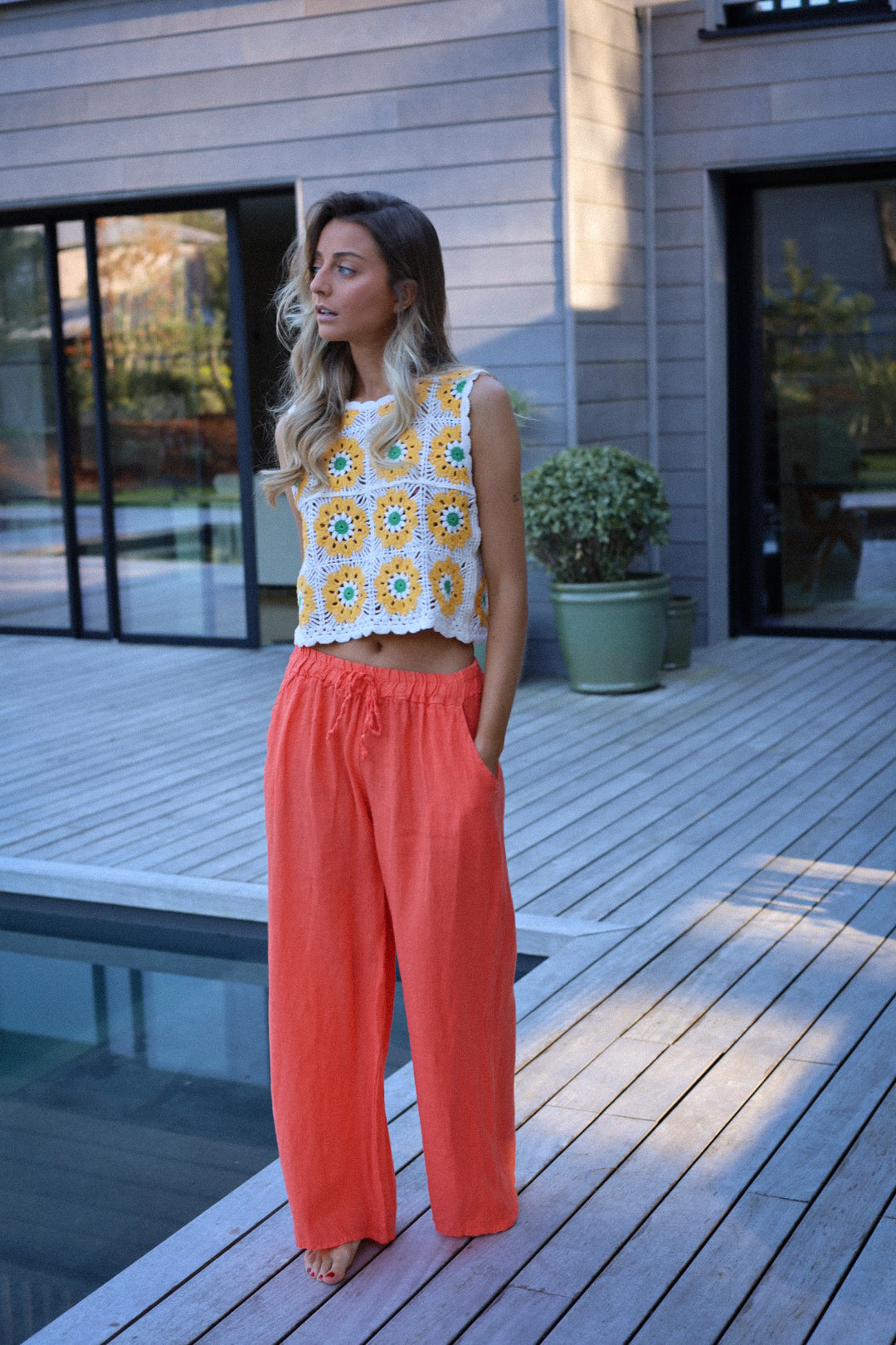 Lindie orange - Pantalon lin