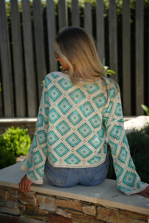 Fidji bleue - Blouse en crochet