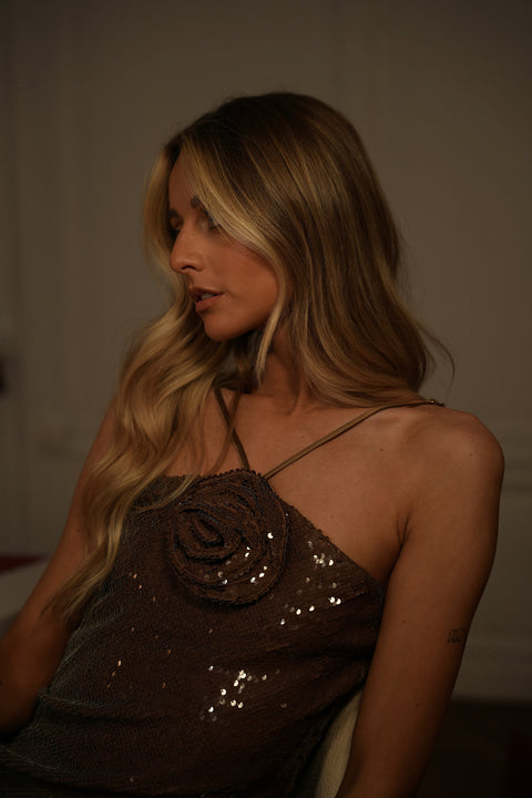 Dora taupe - Robe à sequins