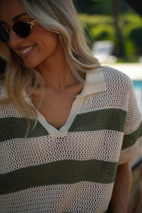 Norma écrue/kaki - Blouse crochet