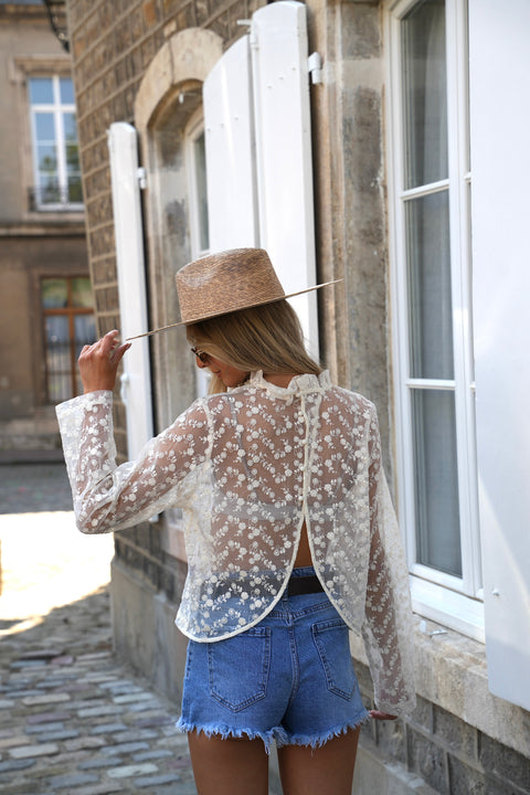 Tifany beige - Blouse brodée