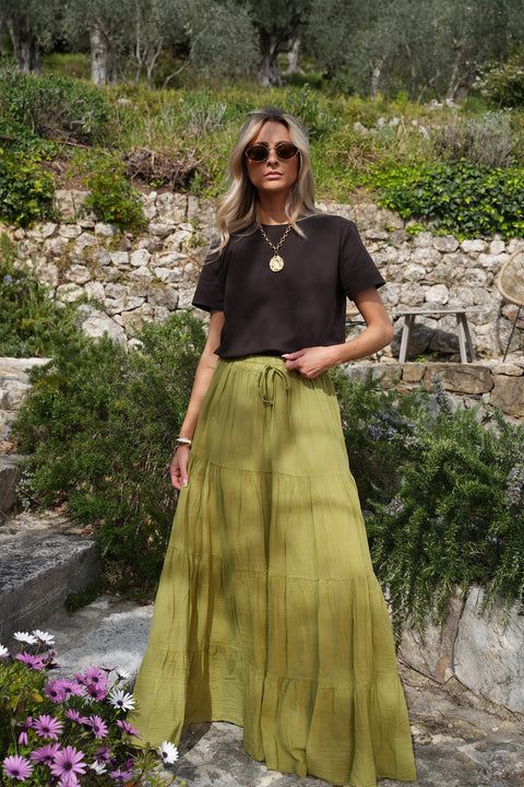 Chloé olive - Jupe longue