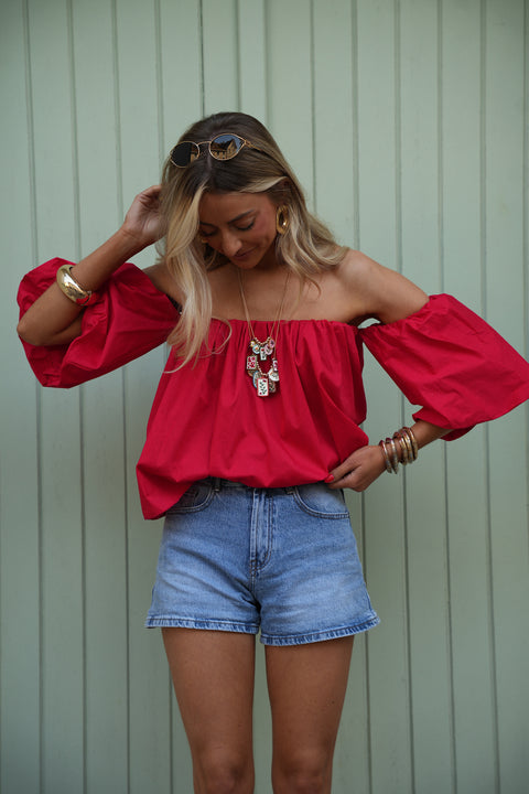 Nao rouge - Blouse col bardot