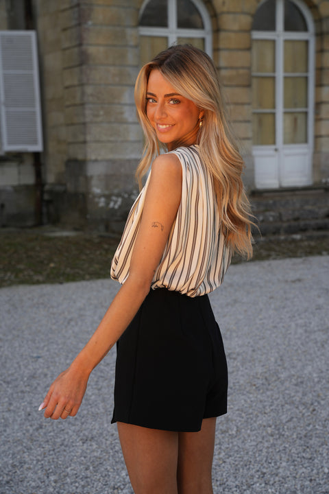 Elma crème/noire - Combishort rayée