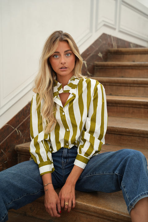 Manelle olive - Blouse rayée