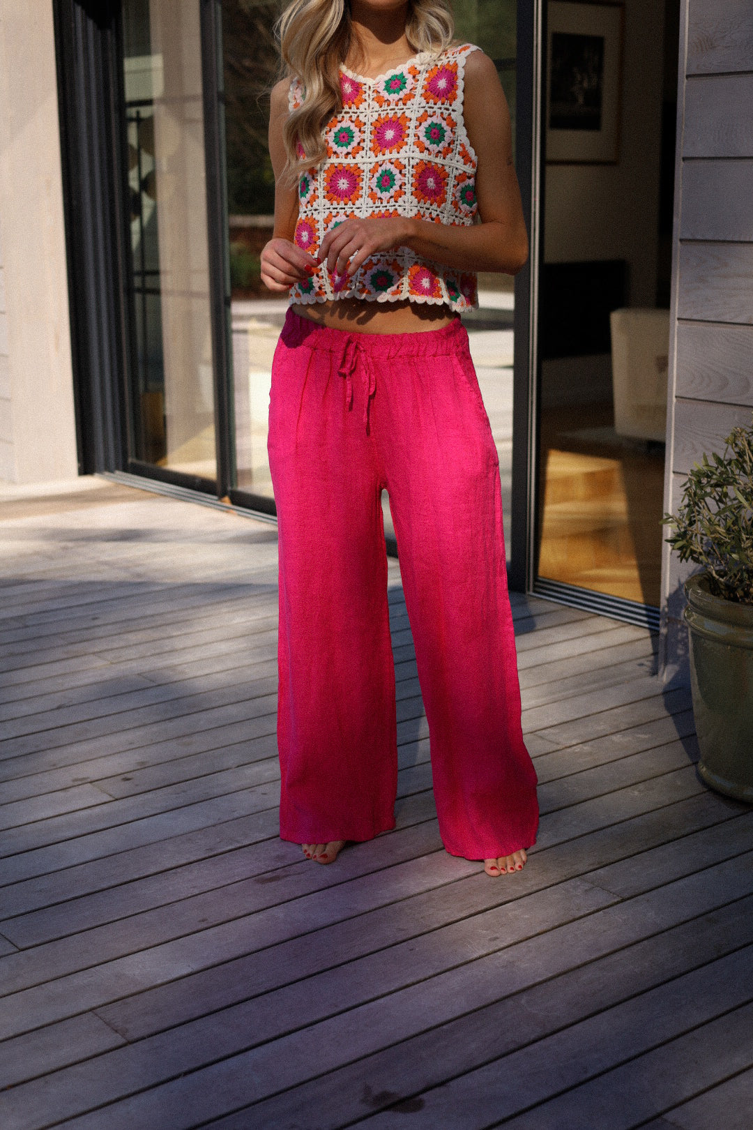 Lindie fuschia - Pantalon lin