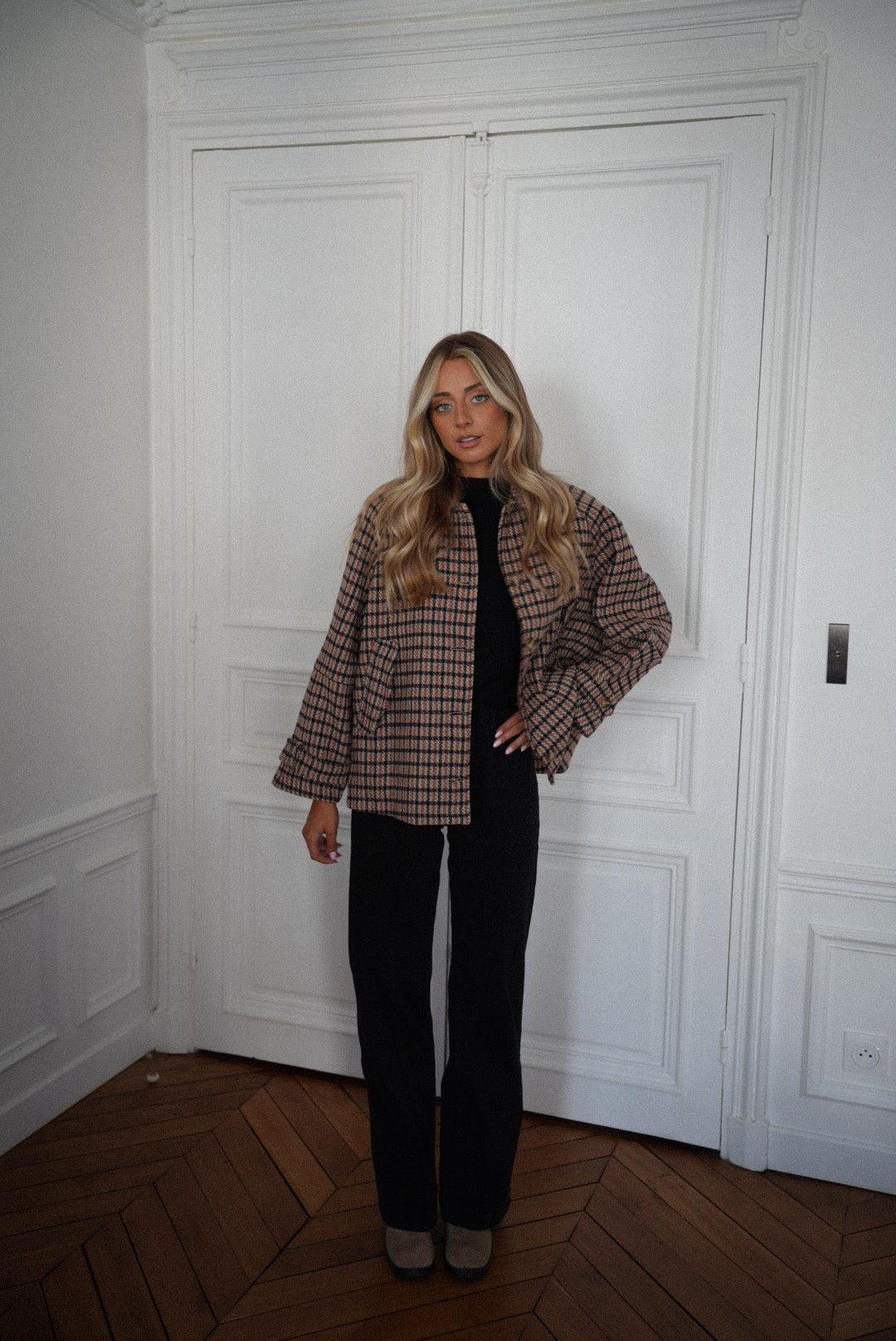 Lore beige - Manteau à carreaux
