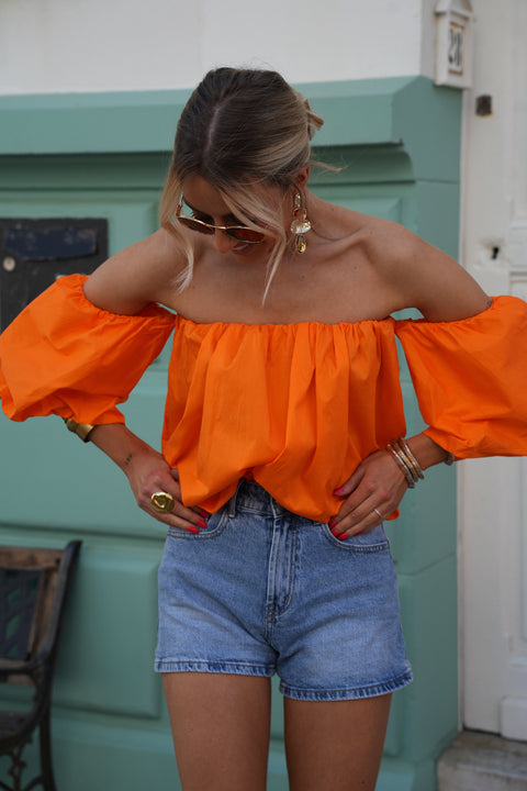 Nao orange - Blouse col bardot