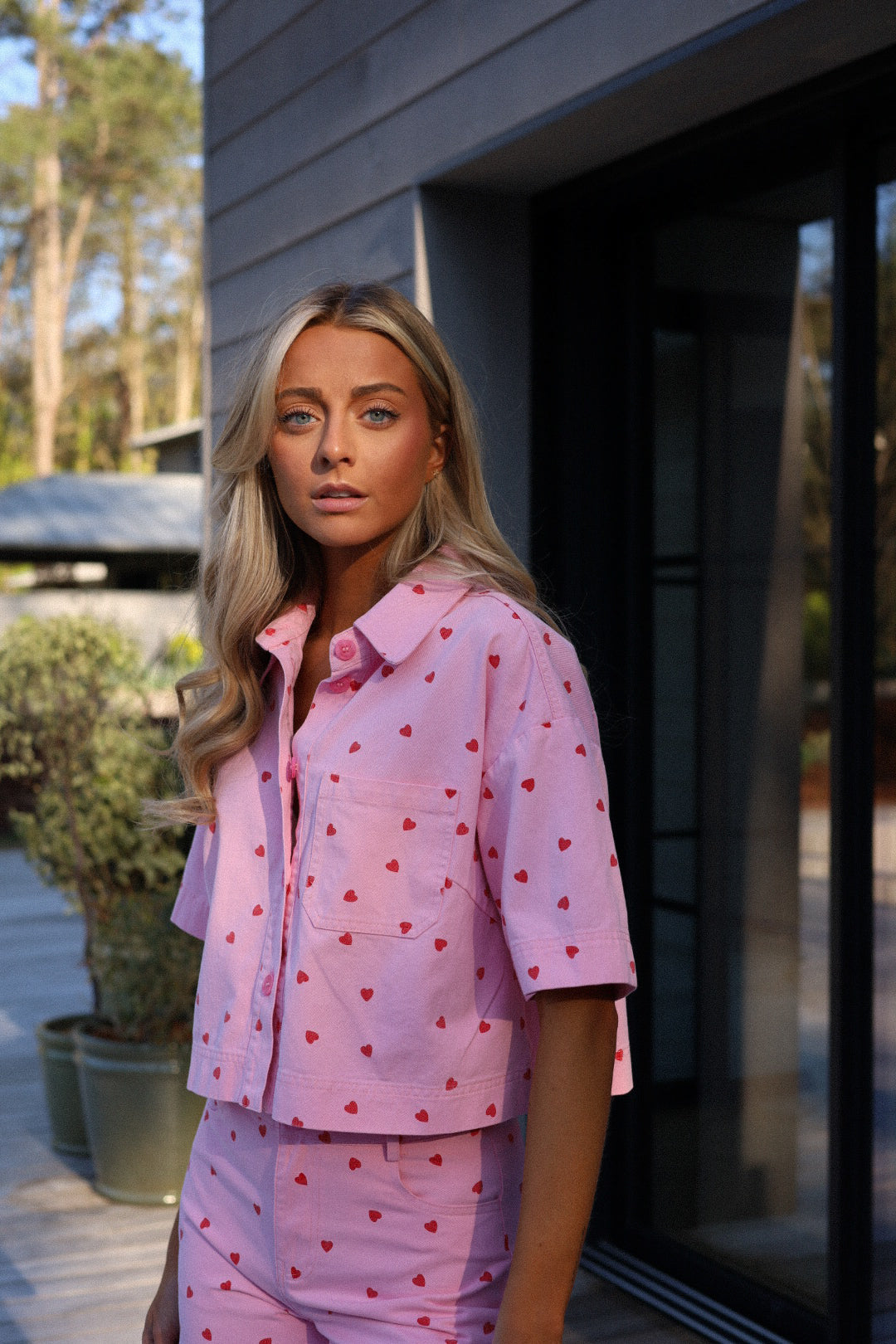 Charline rose - Blouse cœurs