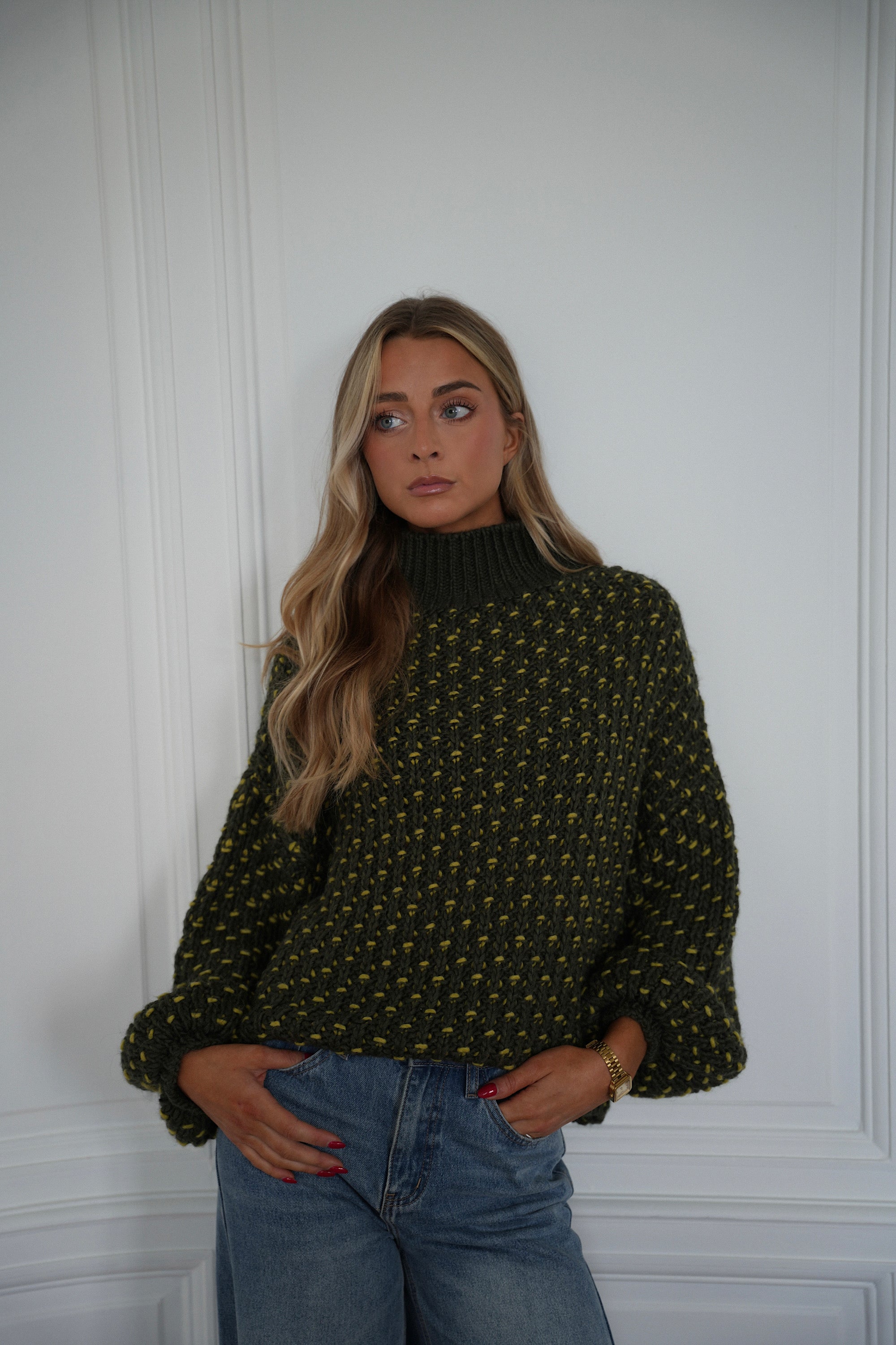 Miky vert - Pull col montant