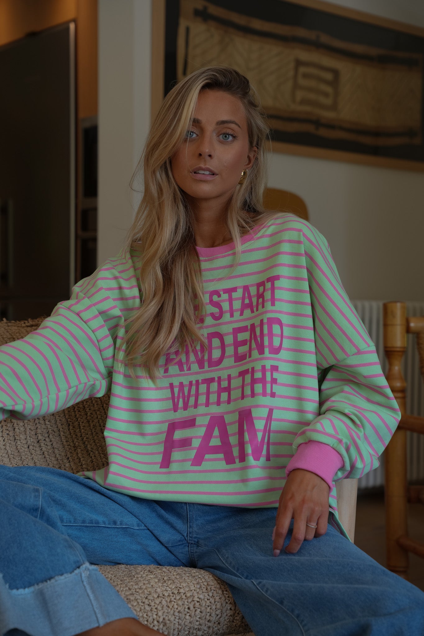 Fam vert - Sweat-shirt rayé