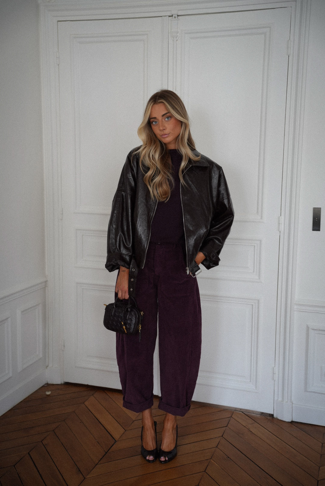 Simone prune - Veste en cuir