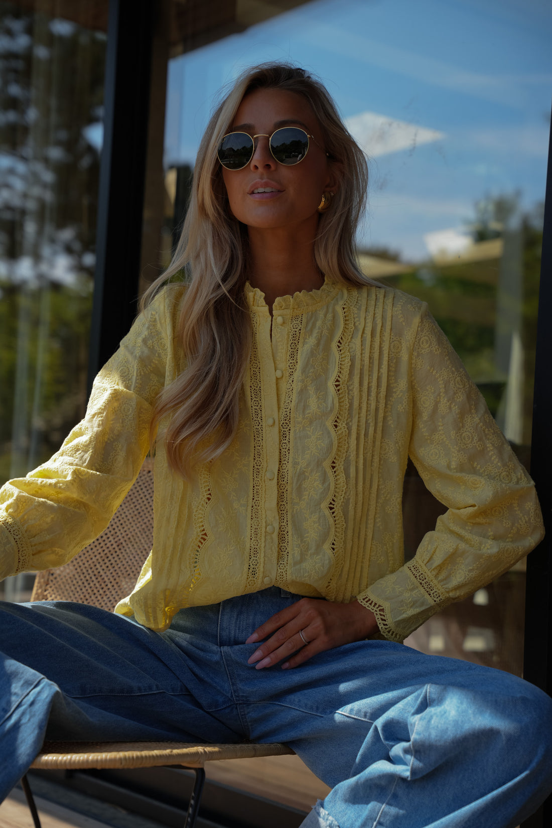 Carolyn jaune - Blouse brodée