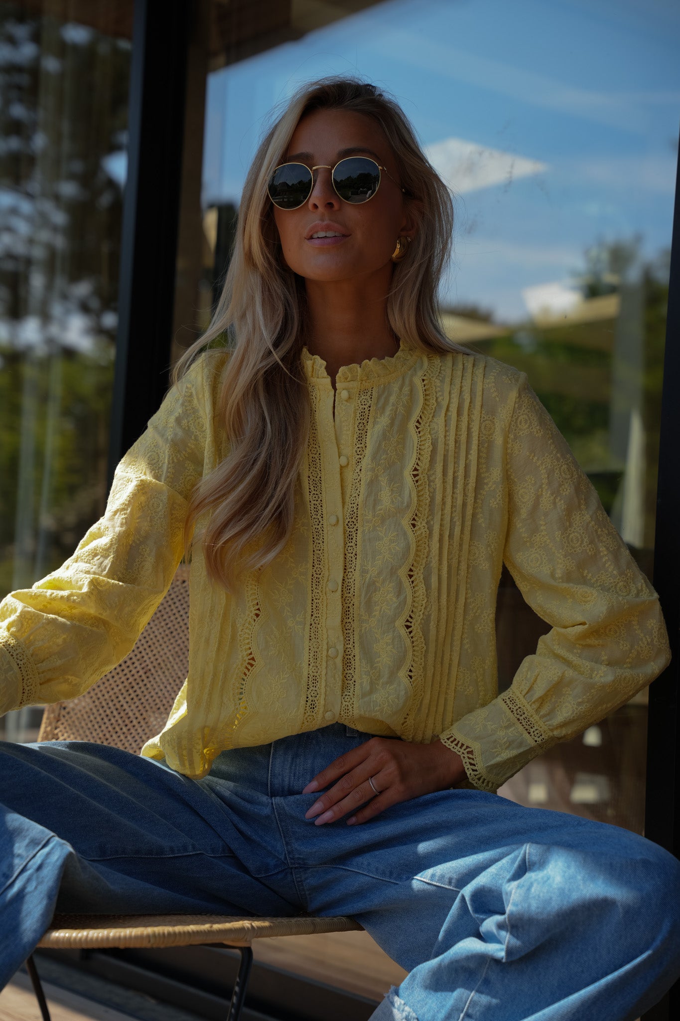 Carolyn jaune - Blouse brodée