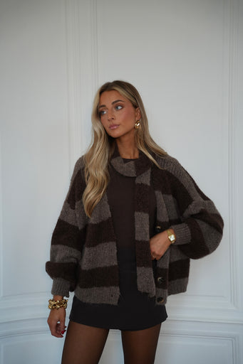 Jasmin chocolat - Gilet écharpe rayé