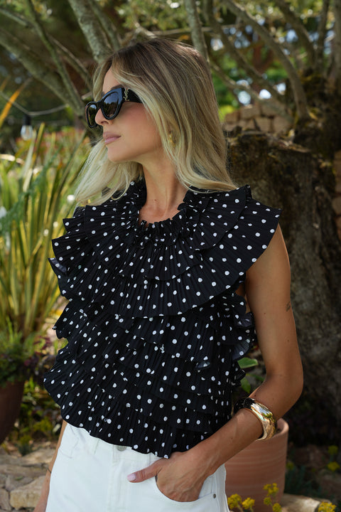 Jade noire - Blouse à pois