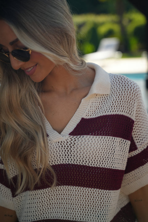Norma écrue/bordeaux - Blouse crochet