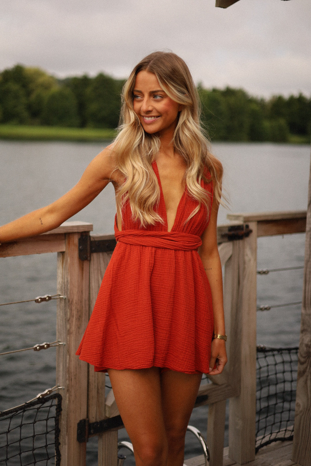 Emma terracotta - Combishort gaze de coton