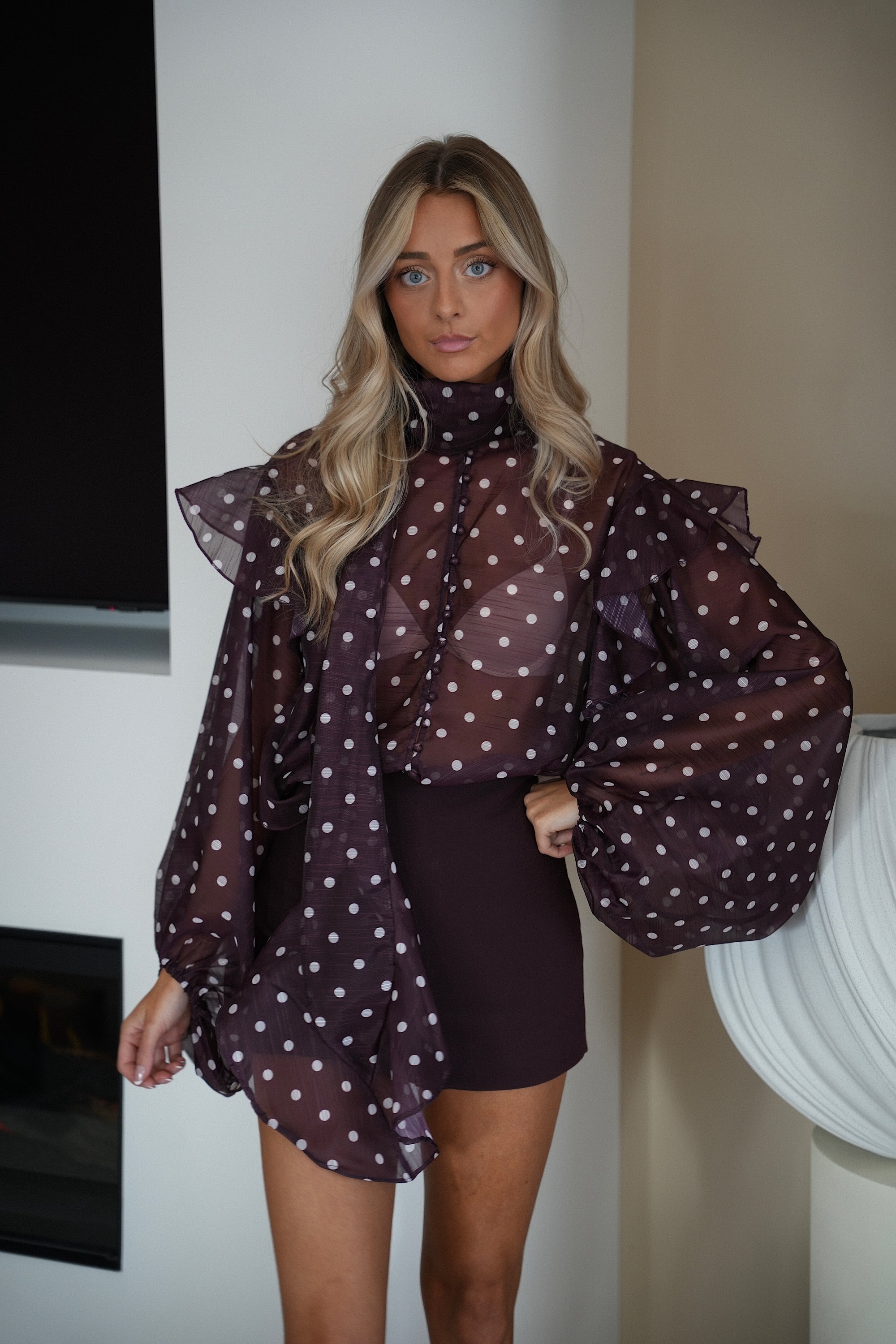 Nancy prune - Blouse à pois