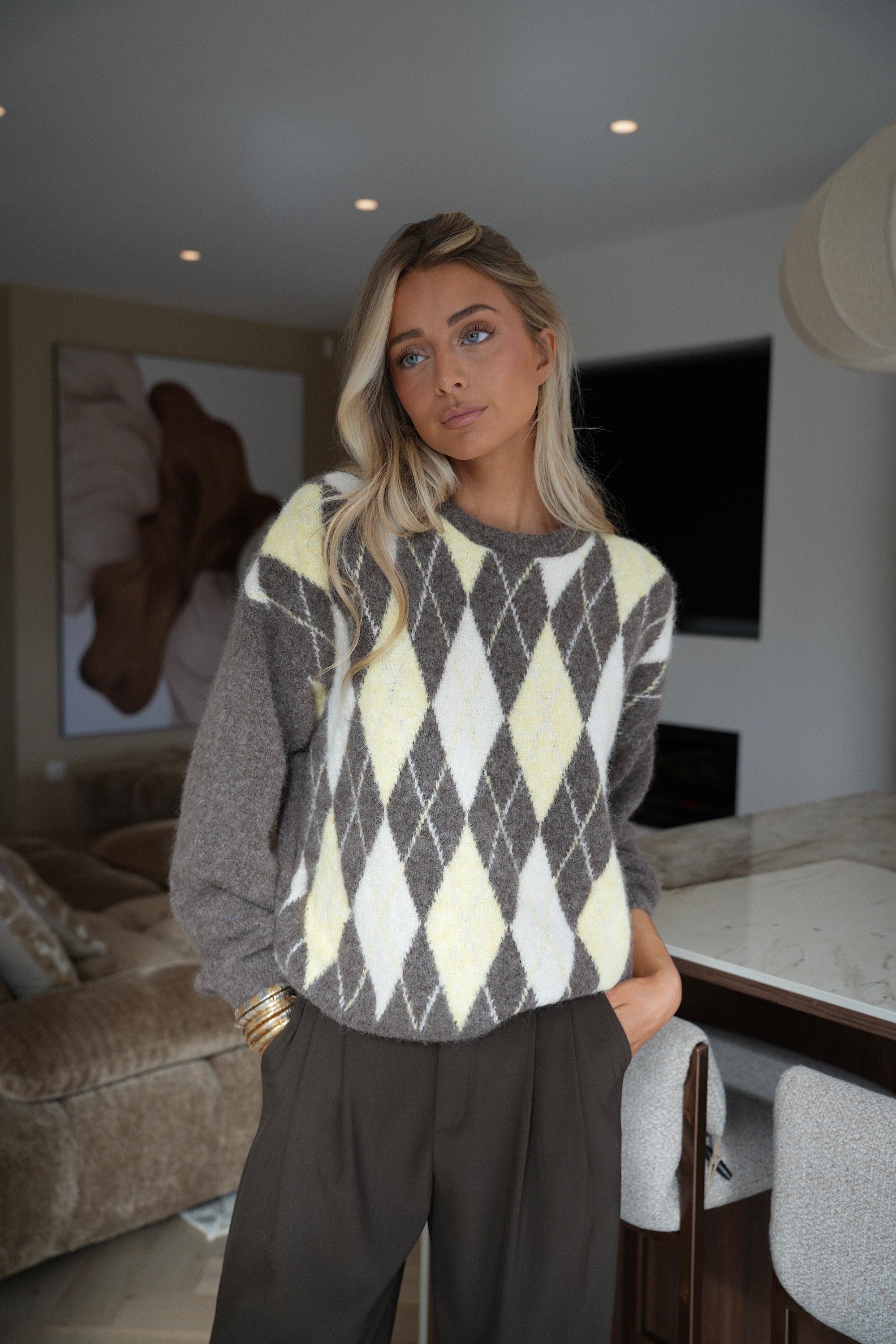 Ortense taupe - Pull losanges