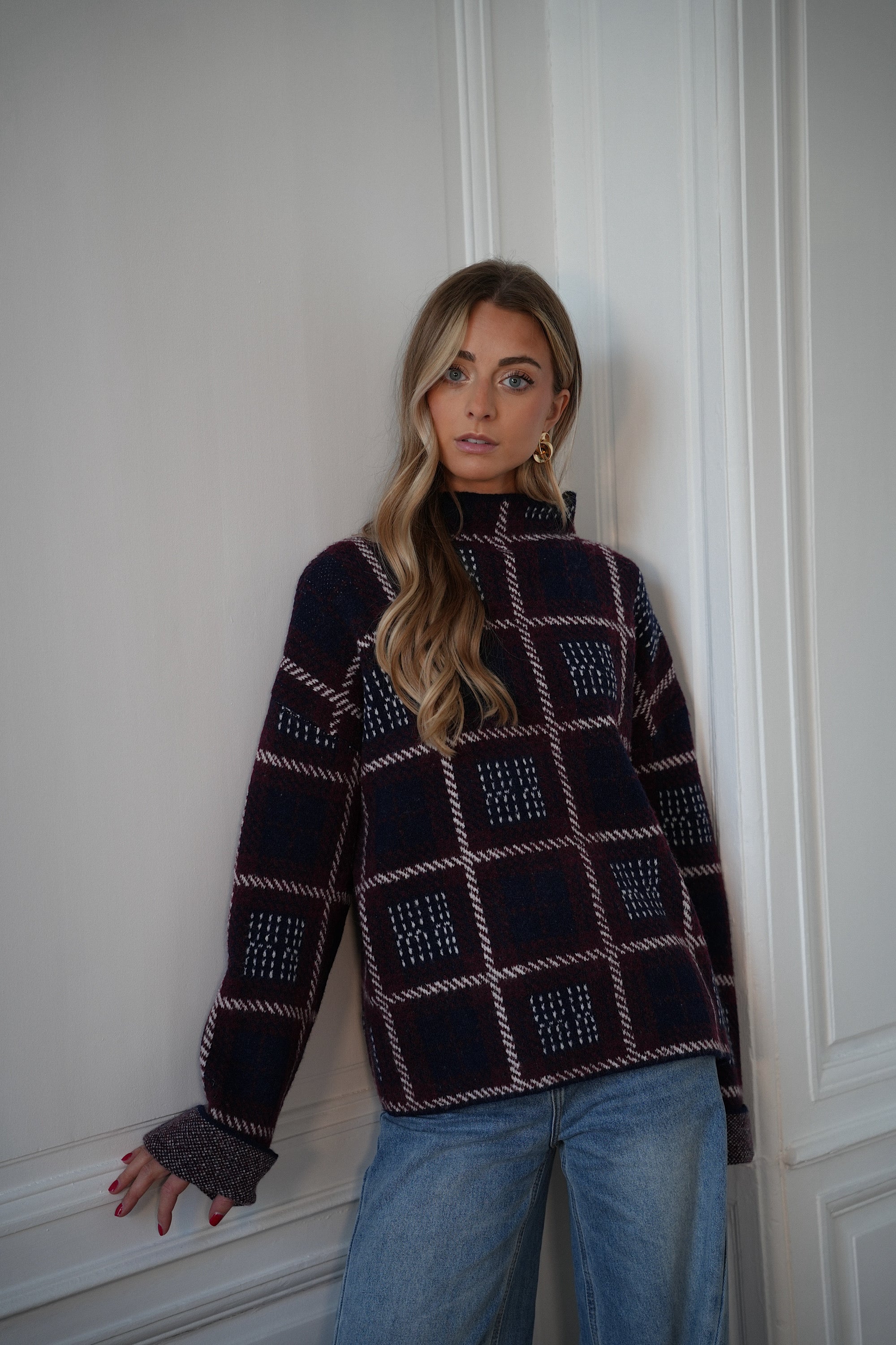 Nala marine - Pull à carreaux