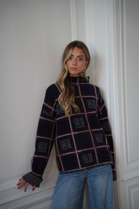 Nala marine - Pull à carreaux