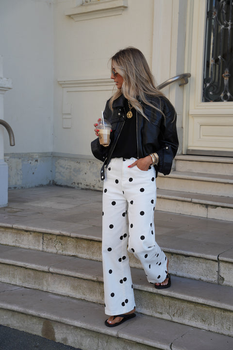 Nelly blanc/noir - Jean à pois