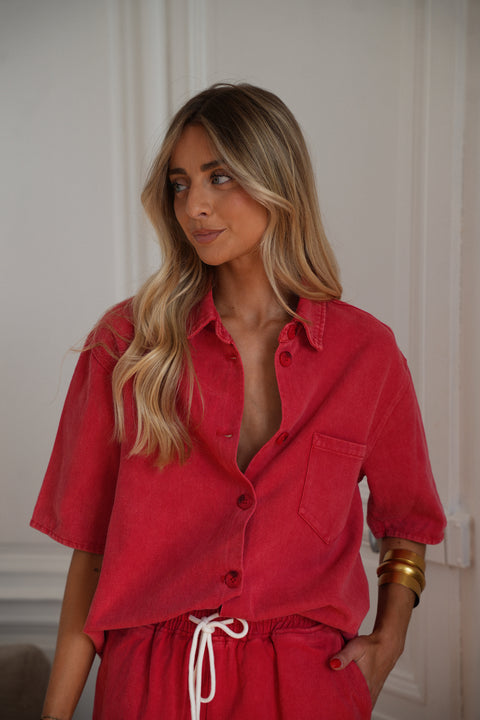 Tessa rouge - Blouse en jean