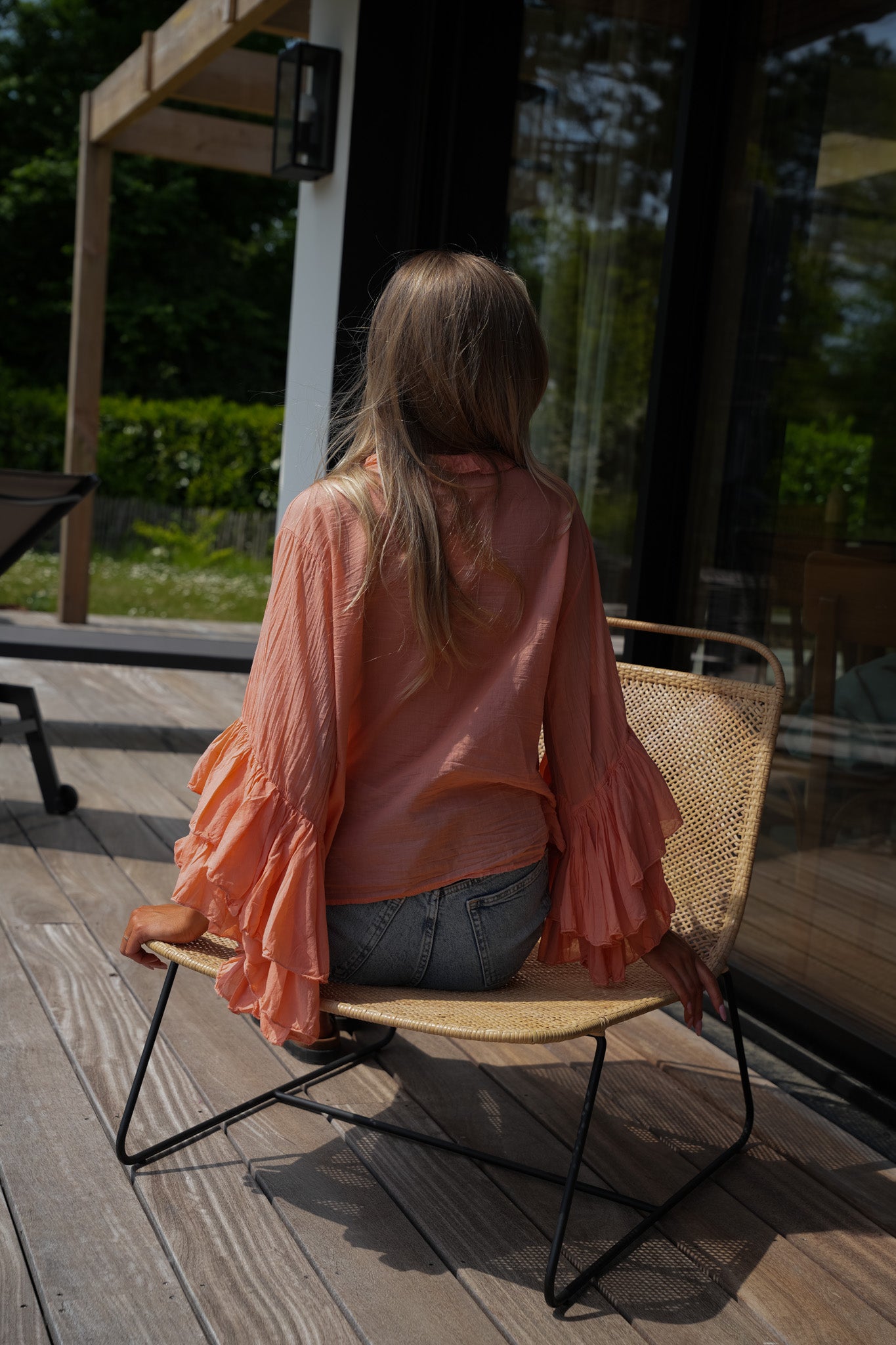 Roman orange - Blouse volantée