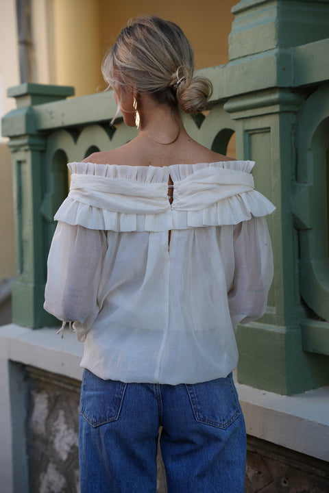 Aya crème - Blouse col bardot
