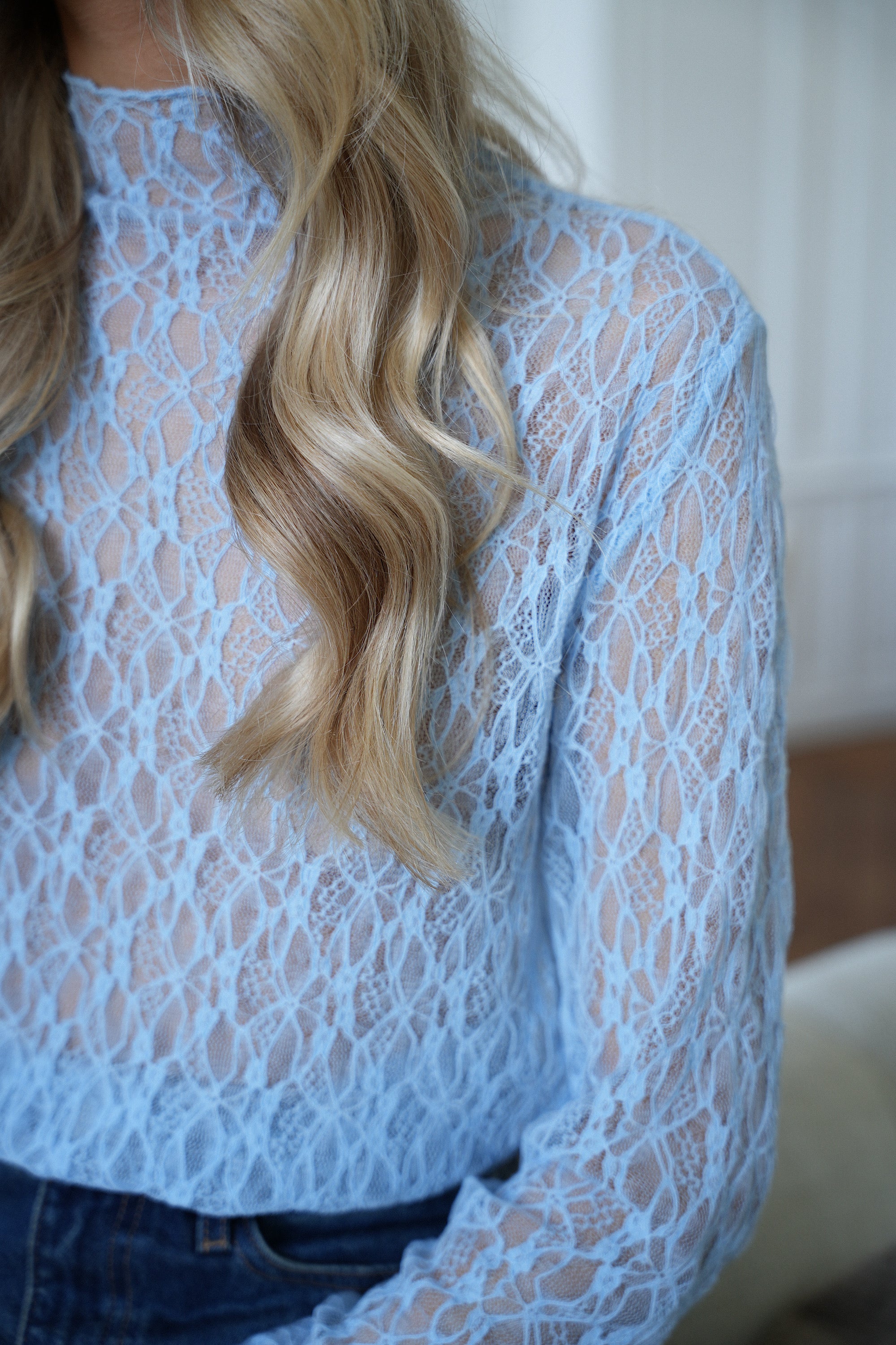 Poleen bleue - Blouse dentelle