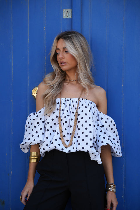 Sola blanc/noir - Blouse à pois