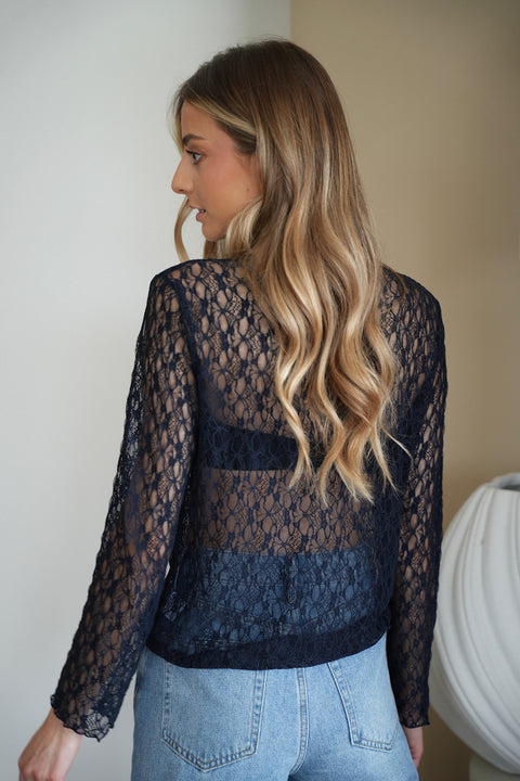 Poleen marine - Blouse dentelle