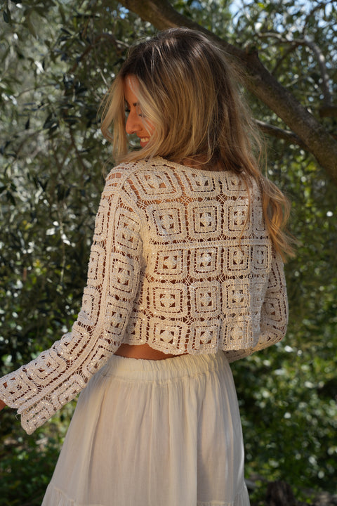Hailey beige - Gilet crochet perlé
