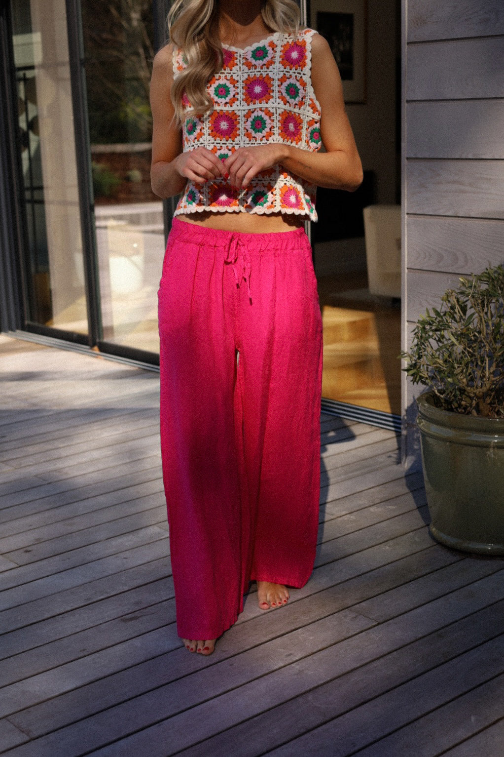 Lindie fuschia - Pantalon lin