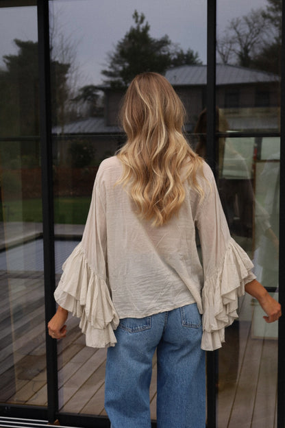 Roman beige - Blouse volantée
