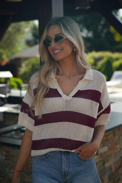 Norma écrue/bordeaux - Blouse crochet