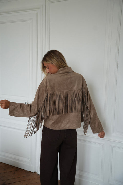 Nina taupe - Veste à franges