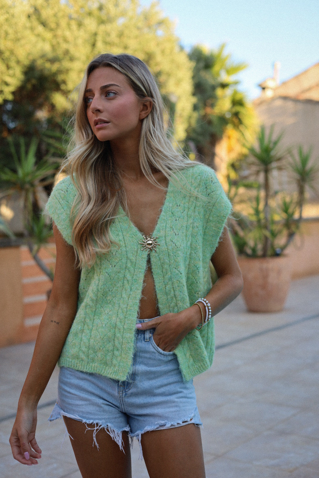 Morgane vert - Gilet sans manches