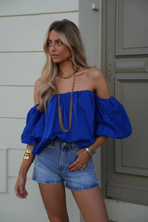 Nao bleu roi - Blouse col bardot