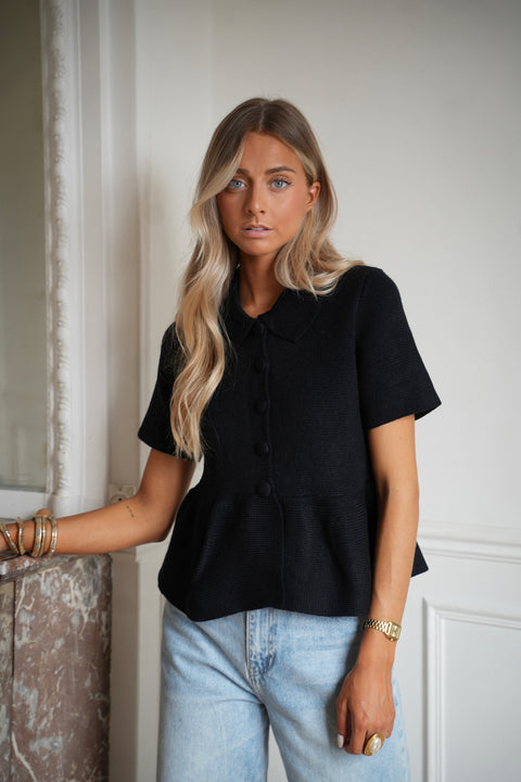 Nova noire - Blouse nid d’abeille