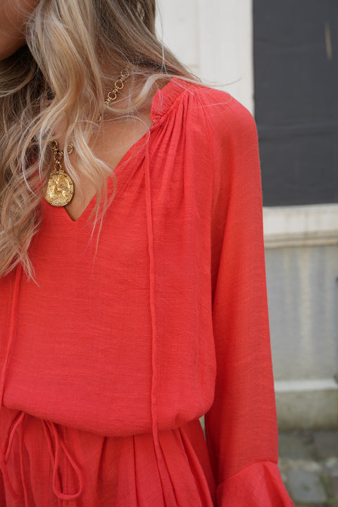 Vanina corail - Robe ceinturée