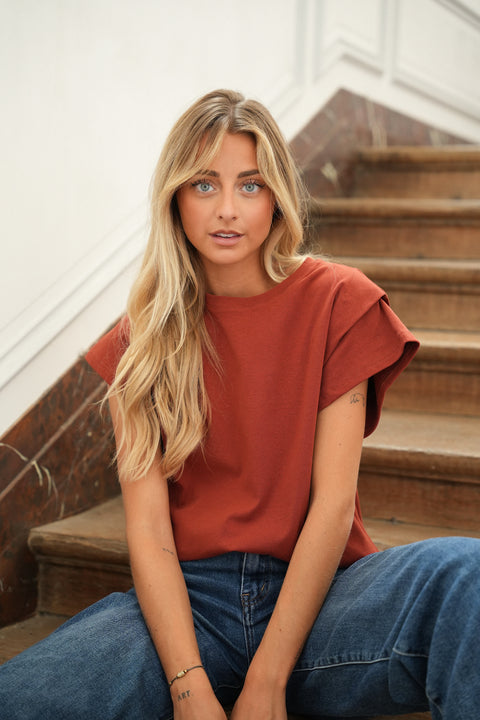 Lizo terracotta - T-shirt col rond