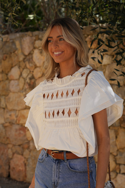 Molli blanche - Blouse ajourée