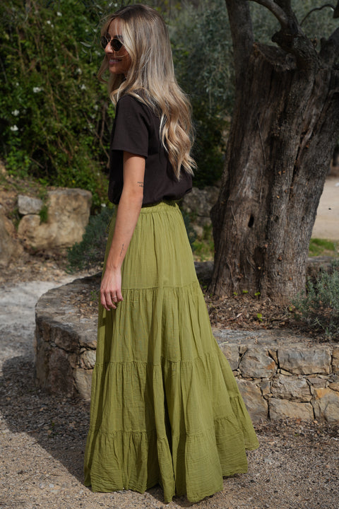 Chloé olive - Jupe longue