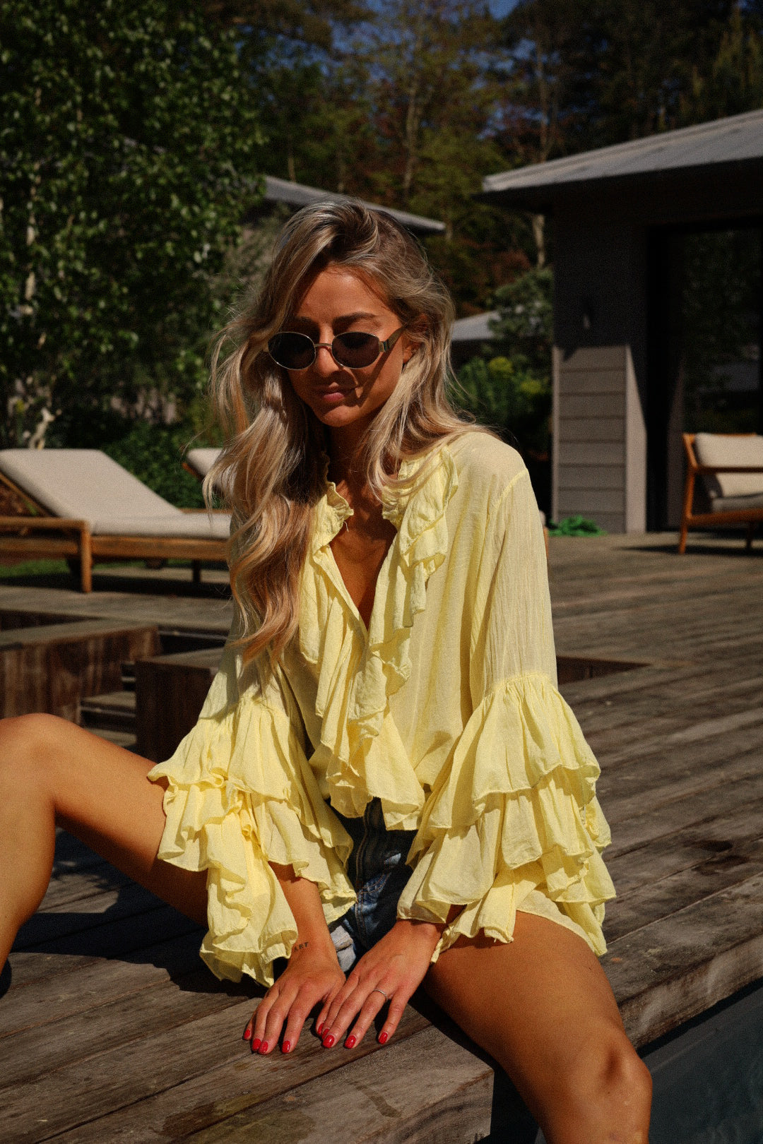 Roman jaune - Blouse volantée