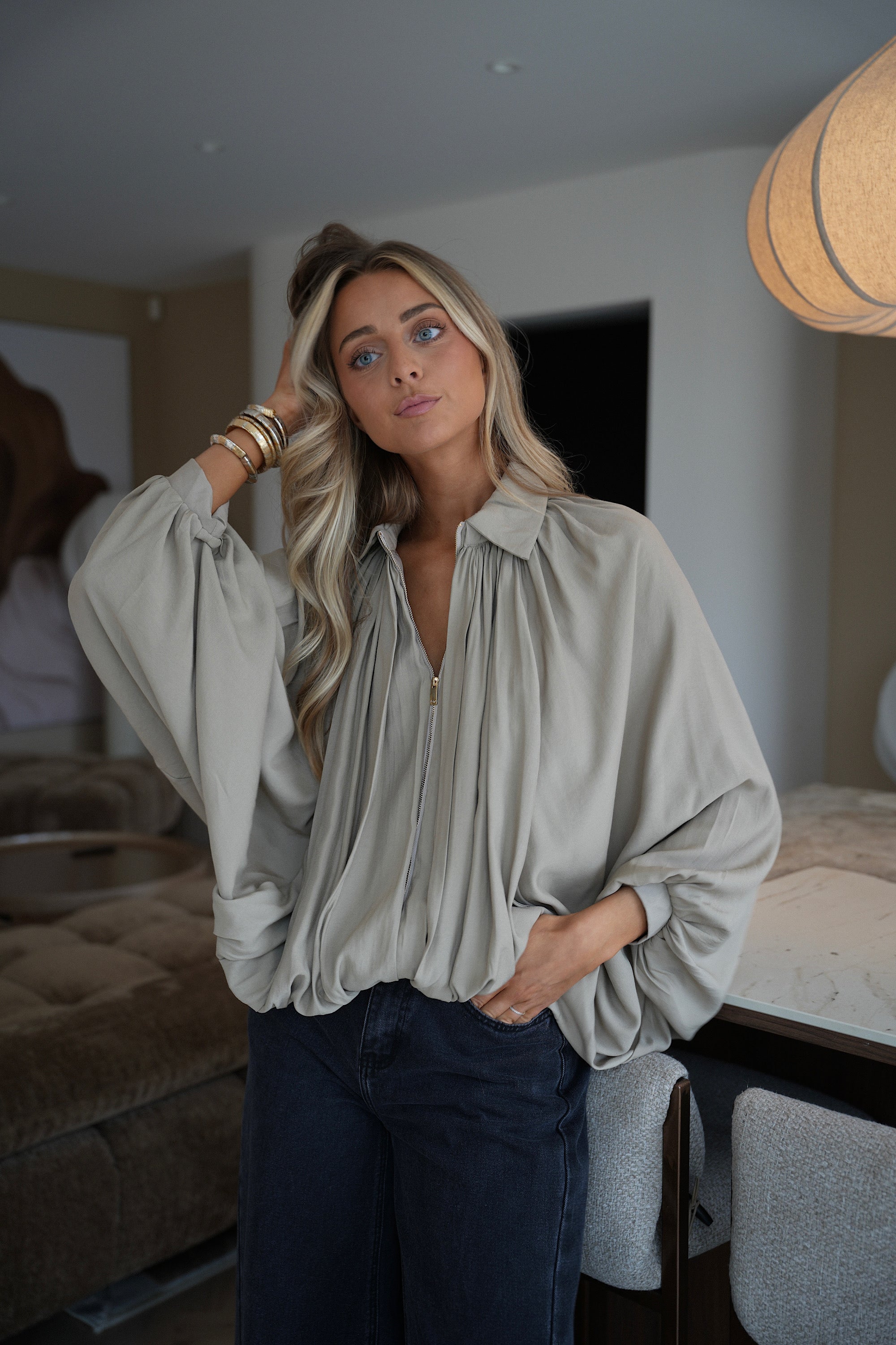 Giuseppa taupe - Blouse zippée