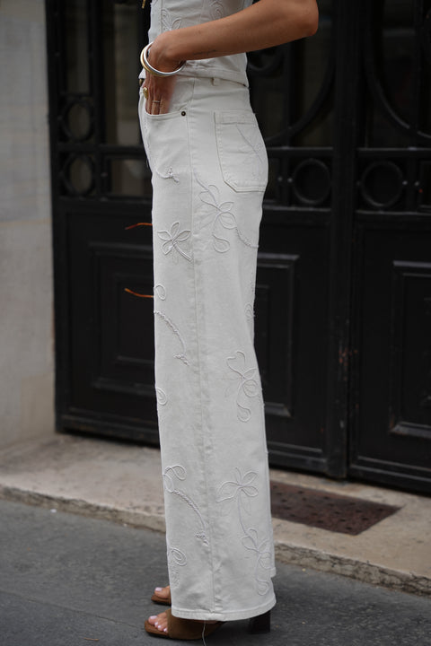 Fany beige - Jean brodé