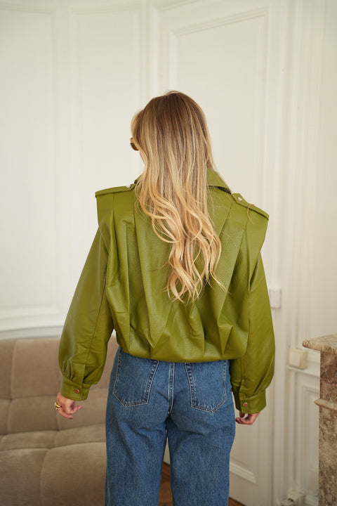 Linda olive - Veste en similicuir